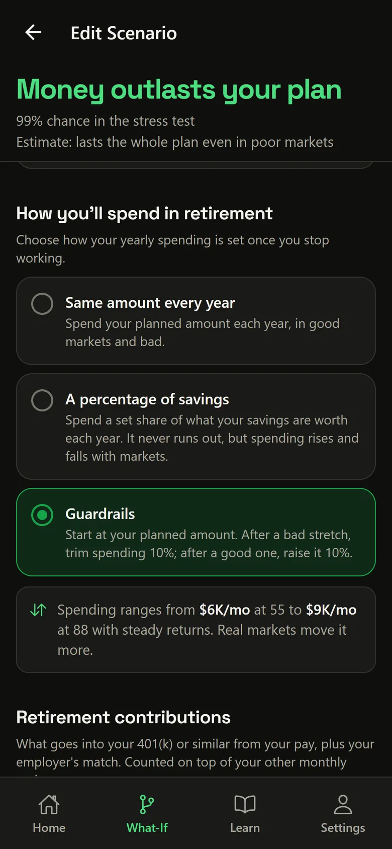 Spending choices: same amount, a percentage of savings, or guardrails